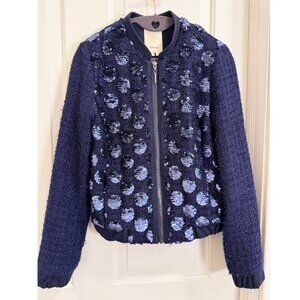 Elevenses Anthropologie Navy Sequin Polka Dot Jacket XS